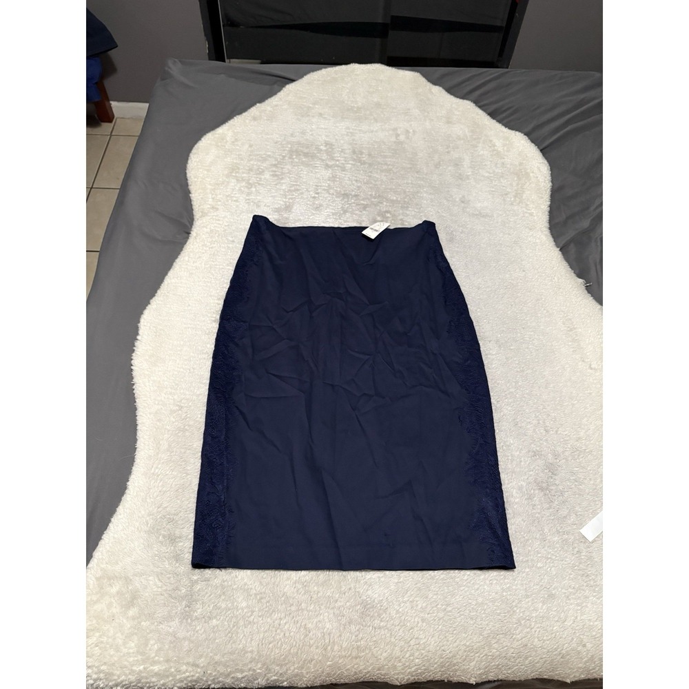 7th Avenue New York & Company Women's Navy Blue A Line Skirt Mesh Size 10